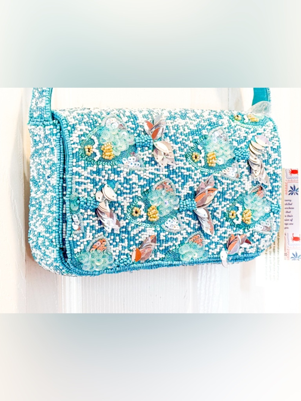 NWT Beaded Sequin Fish Shoulder Bag – Aqua/Turquoise
